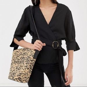 & Other Stories straw and leather bucket bag